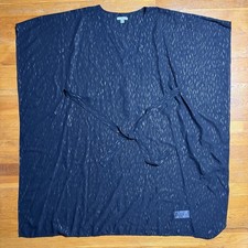 Halston Heritage Printed V- Neck Kaftan Women S/M Black Semi Sheer NWOT Coverup