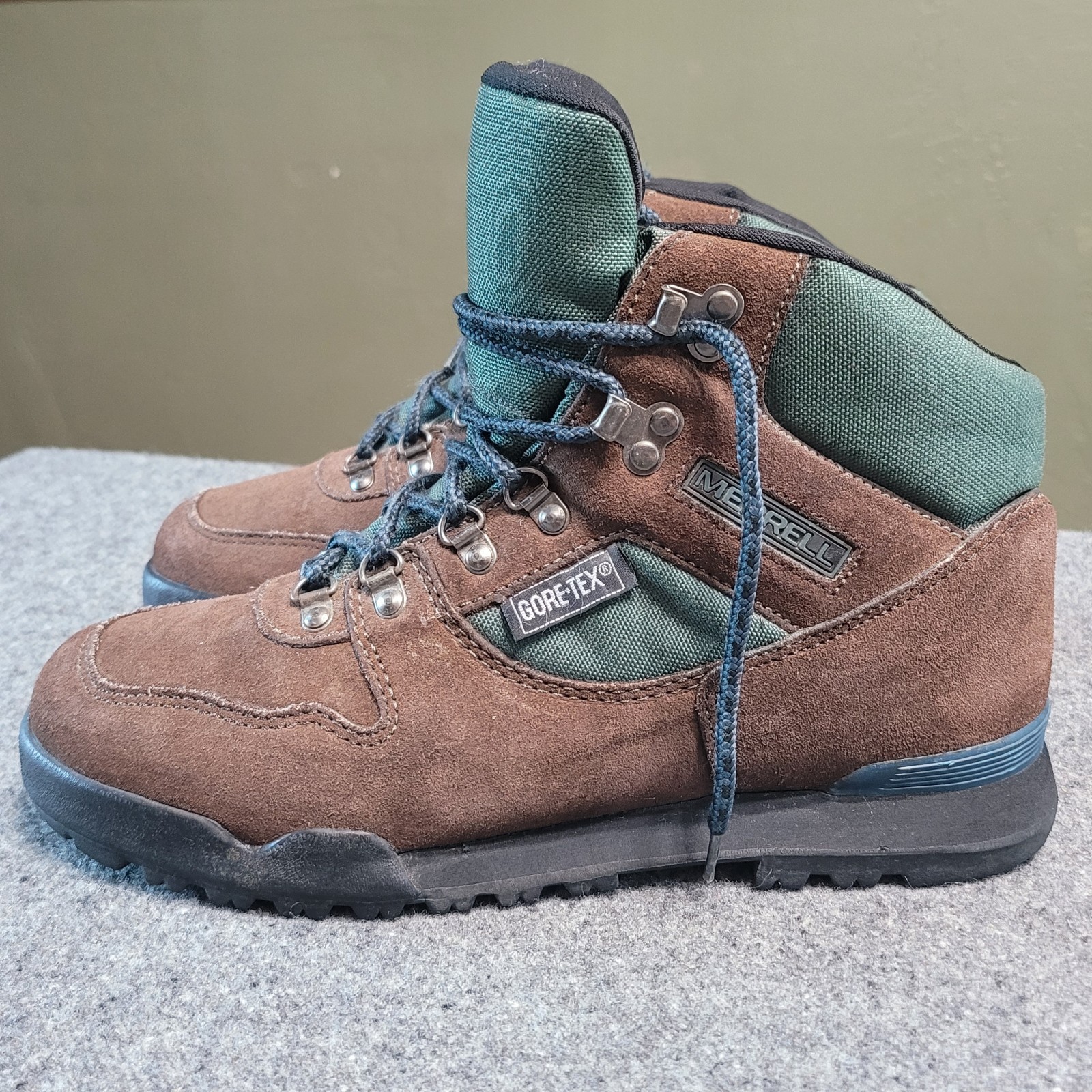 Stivali Merrell Vintage Donna 10 Marrone Verde Nova GTX Gore Tex Escursionismo Trail Viaggio