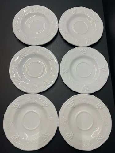 Vintage Indiana Colony Milk Glass Harvest Grapes Saucer - SET OF 6