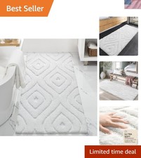 Elegant 24x60 White Bathroom Runner Rug - Absorbent  Non-Slip Microfiber