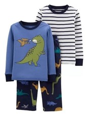 CARTERS Boys Sz 5 Dinosaur Print Snug Fitting Lounge Pajamas 3 Pc Set NEW NWT