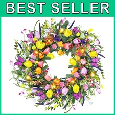 LED Spring Tulip Wreath for Easter - Multicolor
