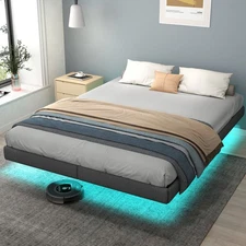 DUJAHMLAND Metal Platform Queen size Floating Bed Frame with Under Bed Storage