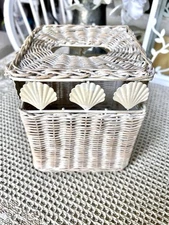 TISSUE BOX HOLDER WICKER SEA SHELL RATTAN BAMBOO BEACH TISSUE BOX HOLDER