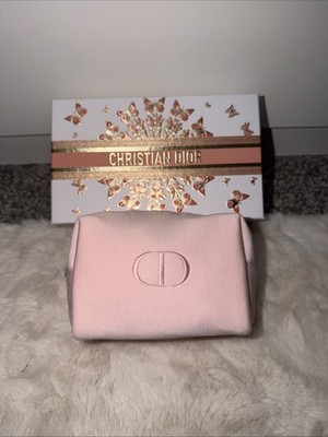 Dior Rosa Stoff Zip Make-up Tasche Beutel Reißverschluss mit Schmetterling Dior Box Neu