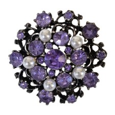 Silver Tone Purple Rhinestone  Faux Pearl Flower Star Brooch Pin Vintage