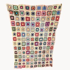 VINTAGE GRANNY SQUARE Crochet Blanket Baby Throw Pink Colorful Handmade Quilt