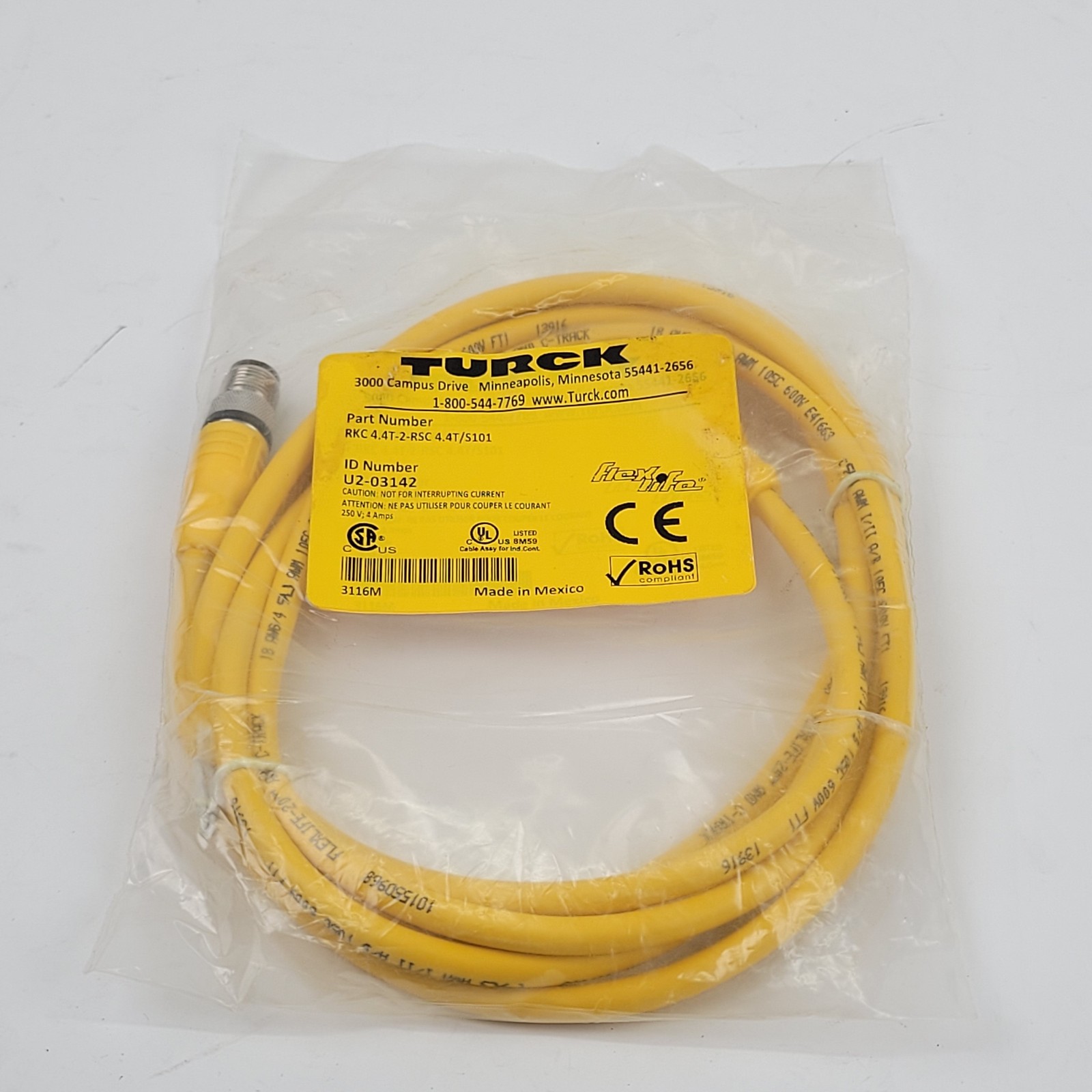 Turck RKC 4.4T-2-RSC 4.4T/S101 Cordset, 4 Pin Male To 4 Pin Female, 2 Meters