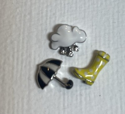 Rainy Day Charm Set Rain Cloud With Crystals, Galoshes, and Umbrella