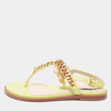 Moschino Green Leather Chain Embellished Slingback Sandals Size 36