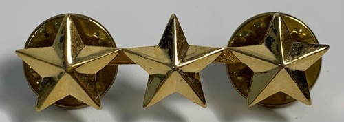 US OFFICER 3 STAR LIEUTENANT GENERAL RANK COLLAR BADGE PIN GOLD TONE