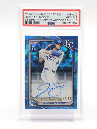 JAC CAGLIANONE 2024 BOWMAN CHROME DRAFT SAPPHIRE 1ST AUTO /199 PSA 10 Q6438