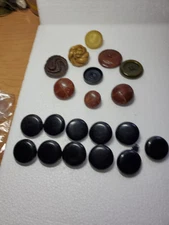 Vnt 20 Coat Buttons Lot 1-1.5" Diameter Shank 2&4 Hole Leather Celluloid Plastic