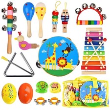 Kids Musical Instruments Set, 20 Pcs Toddler Wooden Percussion Instruments fo...