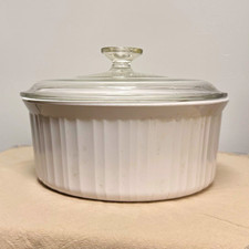 CorningWare F-1-B 2.5L White Round Casserole Dish w/ Glass Lid Made USA