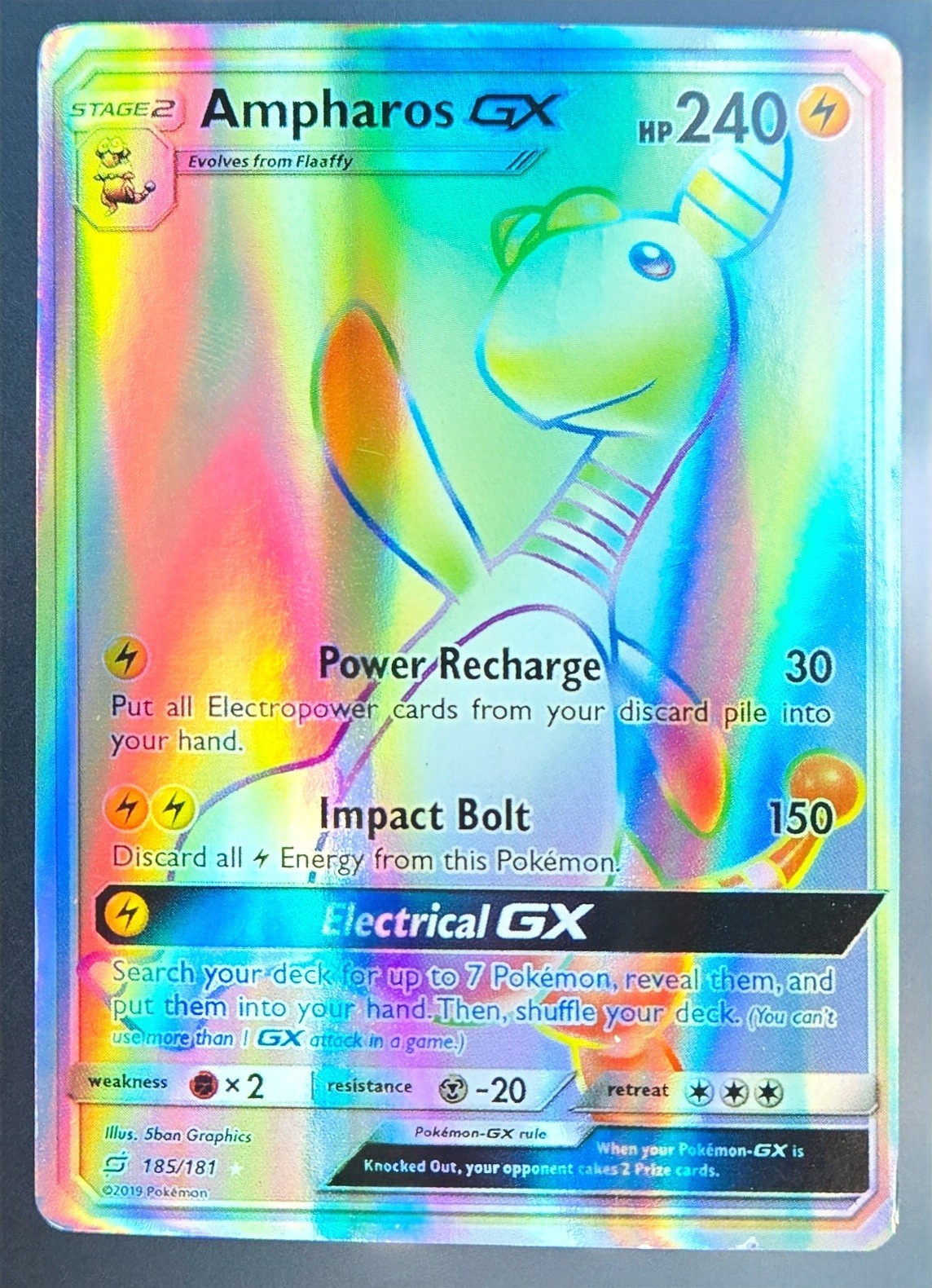Pokémon Ampharos GX Team Up 185/181 Secret Rare SM Rainbow Holo NM AJ3