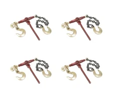 (4 Pack) Ratchet Pro Binder w/ 3/8" Grab & 1/2" Sling Hook, & 2' G8 Chain & 1...