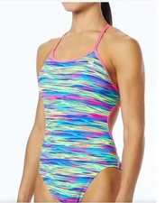TYR Women's Bonzai Crosscut Tieback One Piece Swimsuit, Blue-multi Sz. 26