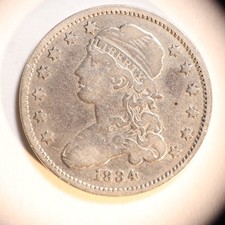 1834 Capped Bust Quarter Dollar 25C Cents Coin Silver, VF Details, Cleaned