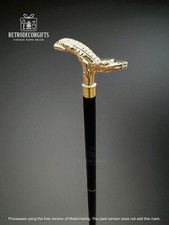 Antique Brass Crocodile Head Walking Stick Vintage Gentleman's Cane Gift