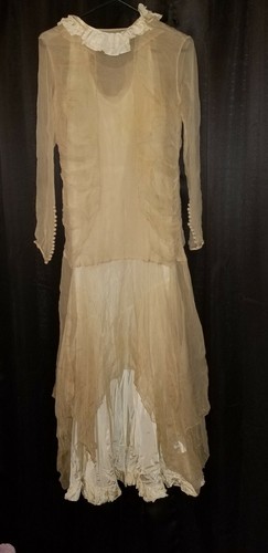 Unbranded Vintage Antique 1920s Cream Chiffon 2 Piece Wedding Party Dress S - Picture 2 of 2