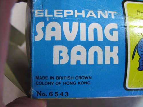 In Box British Crown Colony Hong Kong Works Elephant Saving Bank Plastic - Picture 2 of 11