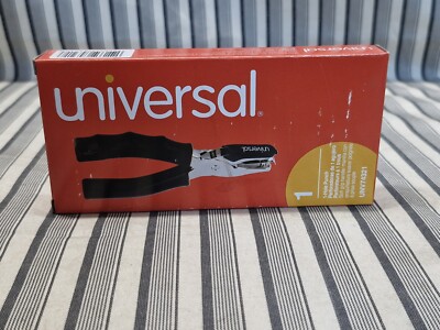 Universal Eight-Sheet Handheld 1/4'' Hole Punch Metal with Rubber Grip Black. New