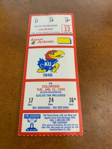 1995 Kansas Jayhawks v Colorado Buffaloes Full Basketball Ticket Raef LaFrentz - Afbeelding 1 van 1