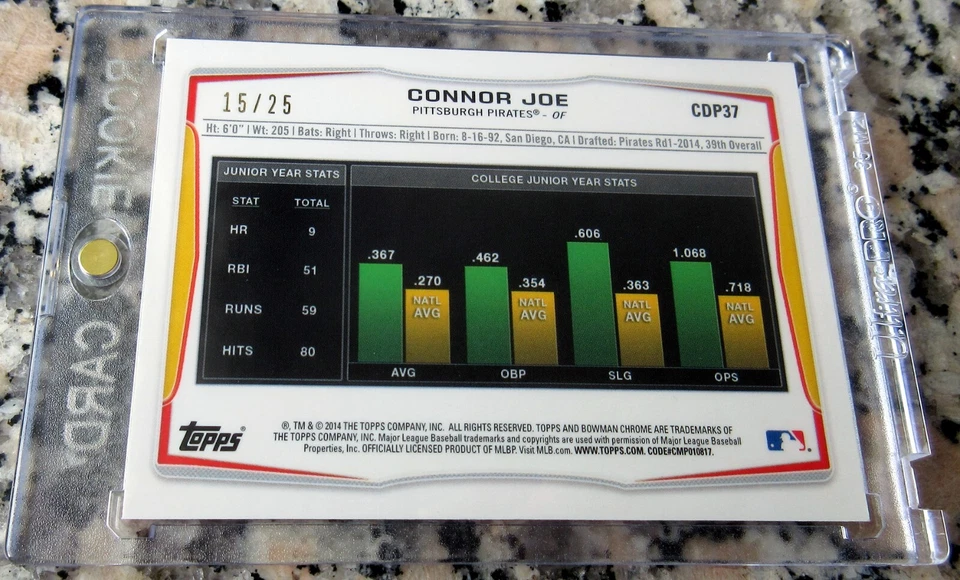 CONNOR JOE 2014 Bowman Chrome ORANGE REFRACTOR SP /25 1st TRUE Rookie Card RC🔥$ - Image 2 of 2
