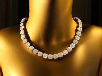 Bling Polished Crystal Rhinestone Tennis Necklace 14k Gold Plated/ Free Bracelet