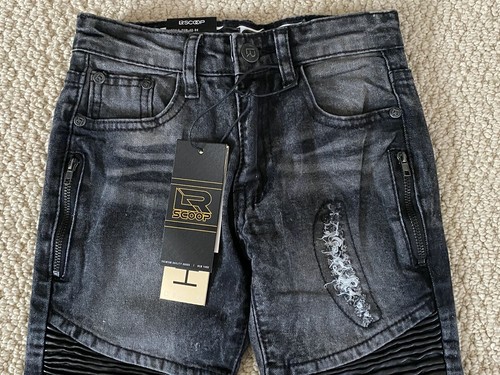 NWT Boy's LR Scoop PUM40 Black Faux Leather Moto Pleat Zip Skinny Jeans SIZE 4-7 - Picture 8 of 12