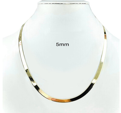 14k Solid Yellow Gold 5mm Herringbone Chain Necklace Size 16 22