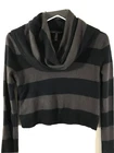 BCBG Women Cropped Wool Sweater Cowl Neck Black Brown Stripe XXS