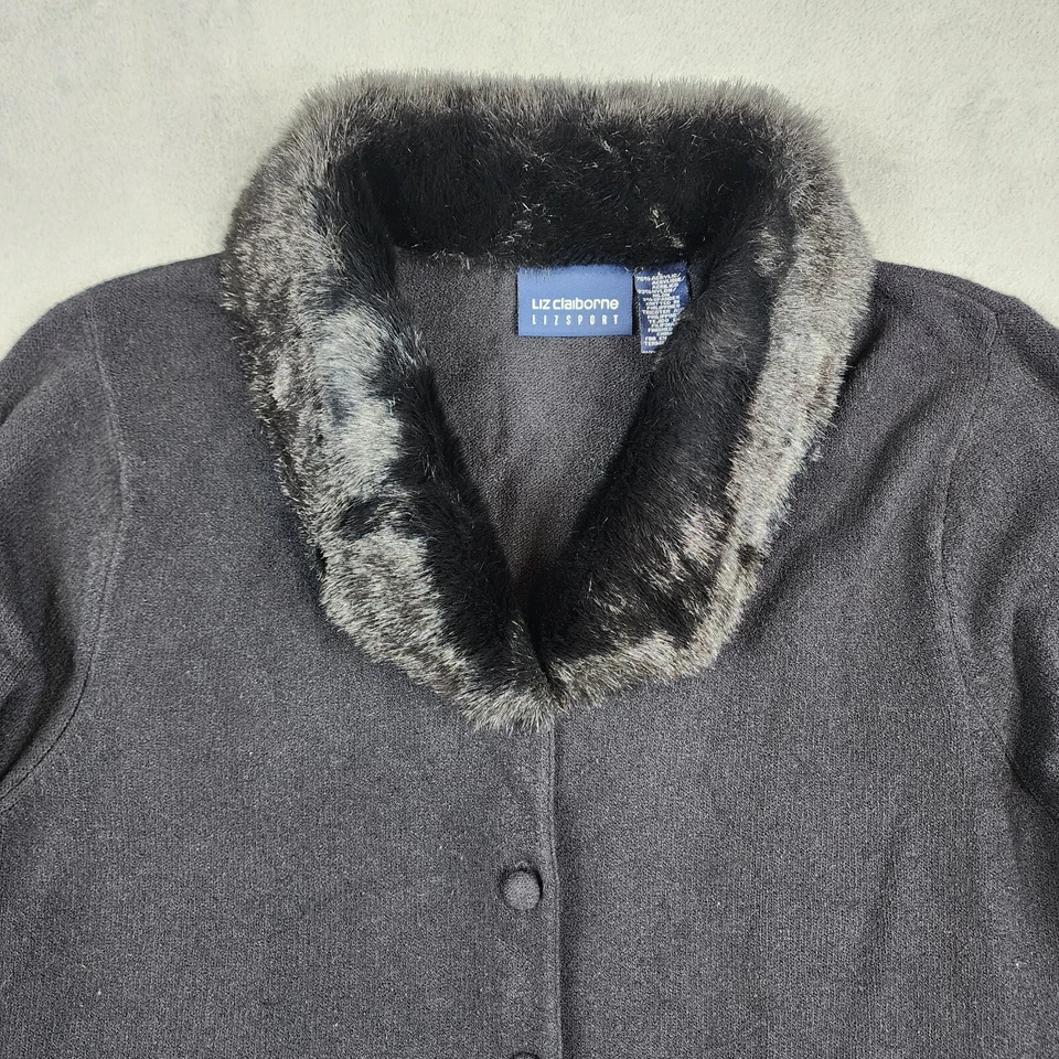 Cárdigan suéter informal con botones Liz Claiborne Lizsport para mujer grande negro Foto 4 de 4