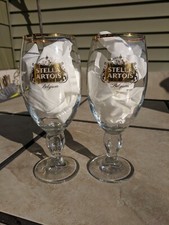 Limited Edition Pair (2) STELLA ARTOIS Gold Beer Glasses 33cl Made in Belgium