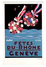POSTCARD SWISS 1929 FETES DU RHONE GENEVE COURVOISIER (SB)