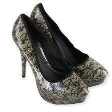 {CHARLOTTE RUSSE} Beige/Black Lace Pattern Platforms/Heels/Pumps/Stiletto's ~7