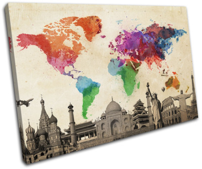 World Landmarks Globe Atlas Maps Flags SINGLE Leinwand Kunst Bild drucken