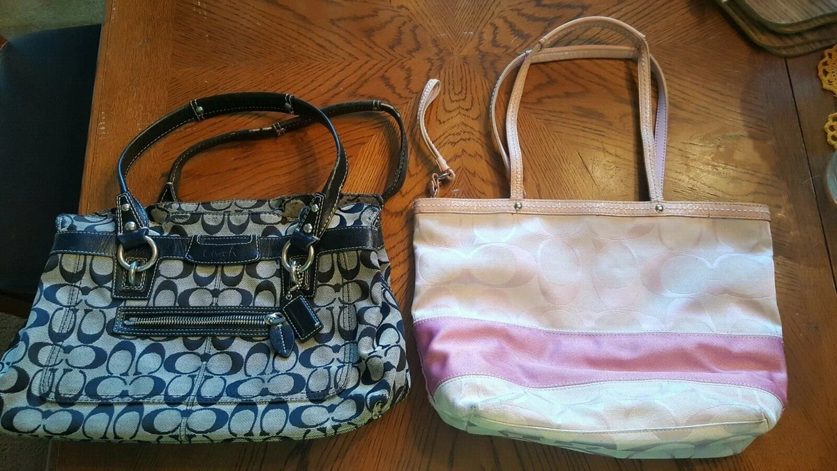 2 COACH BAGS Penelope Black Gray Logo Signature Bag A1026 F14696 Pink Purse