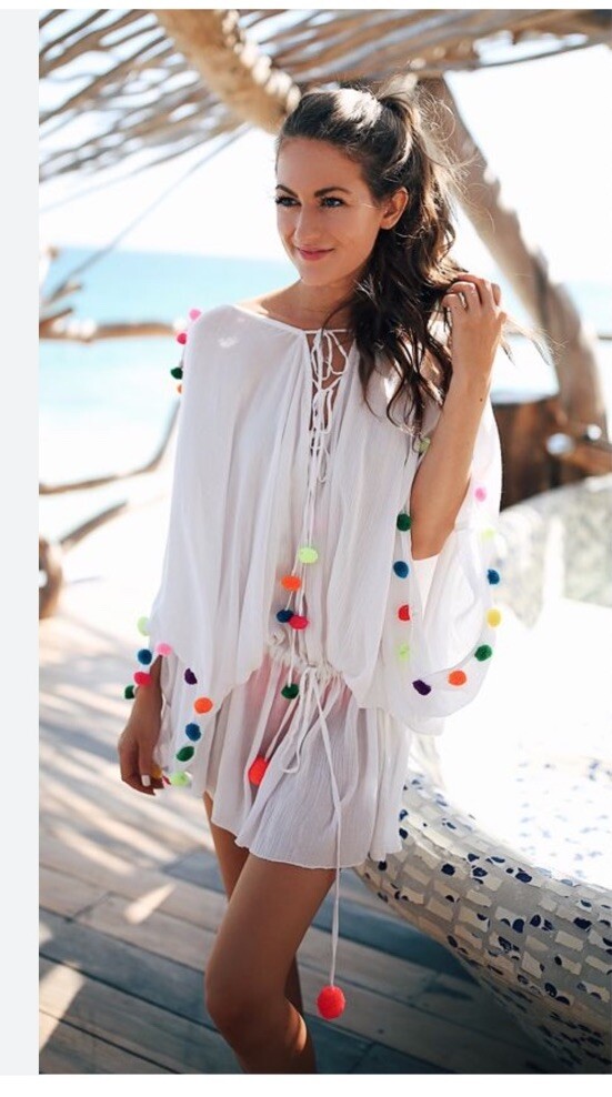 SUNDRESS Lou Lou Rainbow Pom Pom Dress Bikini Cover Up Women’s Size XS/S