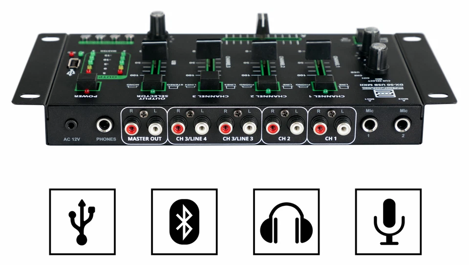 DJ PA Mixer 4 Kanal Mischpult USB MP3 Player Bluetooth Cue Recording Stereo Mic - Bild 3 von 4