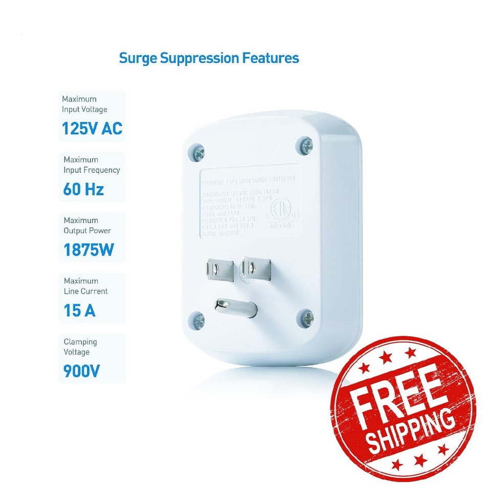 Pack 2 of Single Outlet Surge Protector for TV, PC, Xbox 2205 Joules