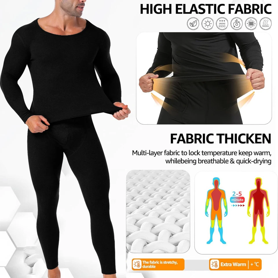 Conjunto de ropa interior térmica para hombre forrada de vellón largo Johns capa base parte superior inferior invierno Foto 3 de 4