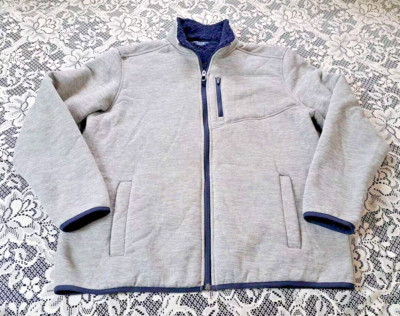 IZOD Jacket Size L Gray/Blue Long Sleeve Knitted Shell Fleece Lined Full Zip 