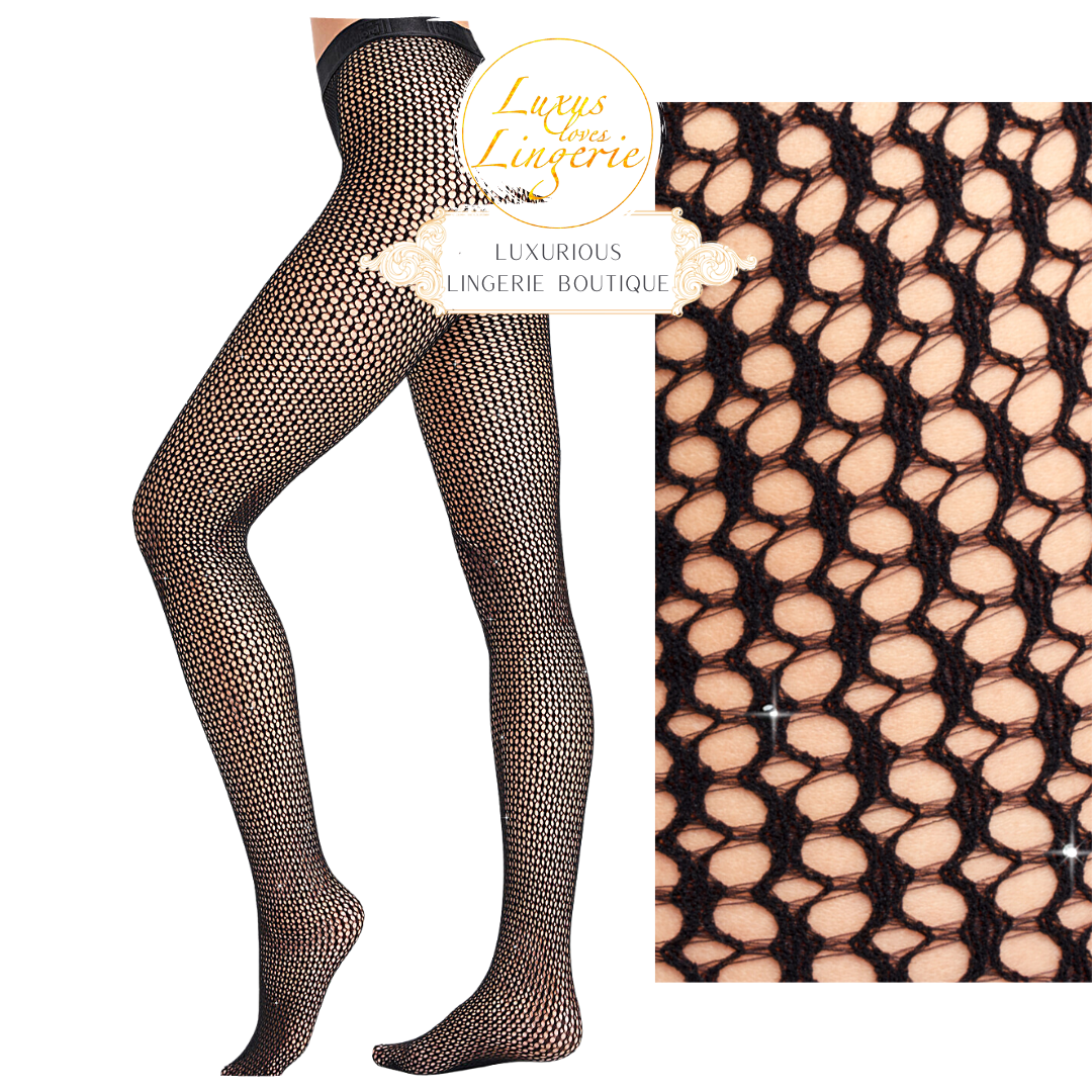 Jeanne Tights Wolford M Hematite Black Net Tights With Swarovski Elements
