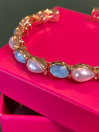 Avon Studio 1886 Aqua & Pearly Goldtone Necklace Earring Set + Bracelet 3pc NIB - Picture 12 of 19