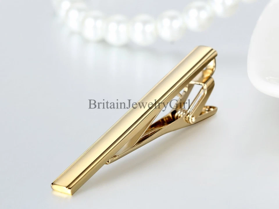Hombres Metal Plata Tono Dorado Simple Corbata Corbata Barra Cierre Clip Abrazadera Pin Regalo Foto 3 de 4