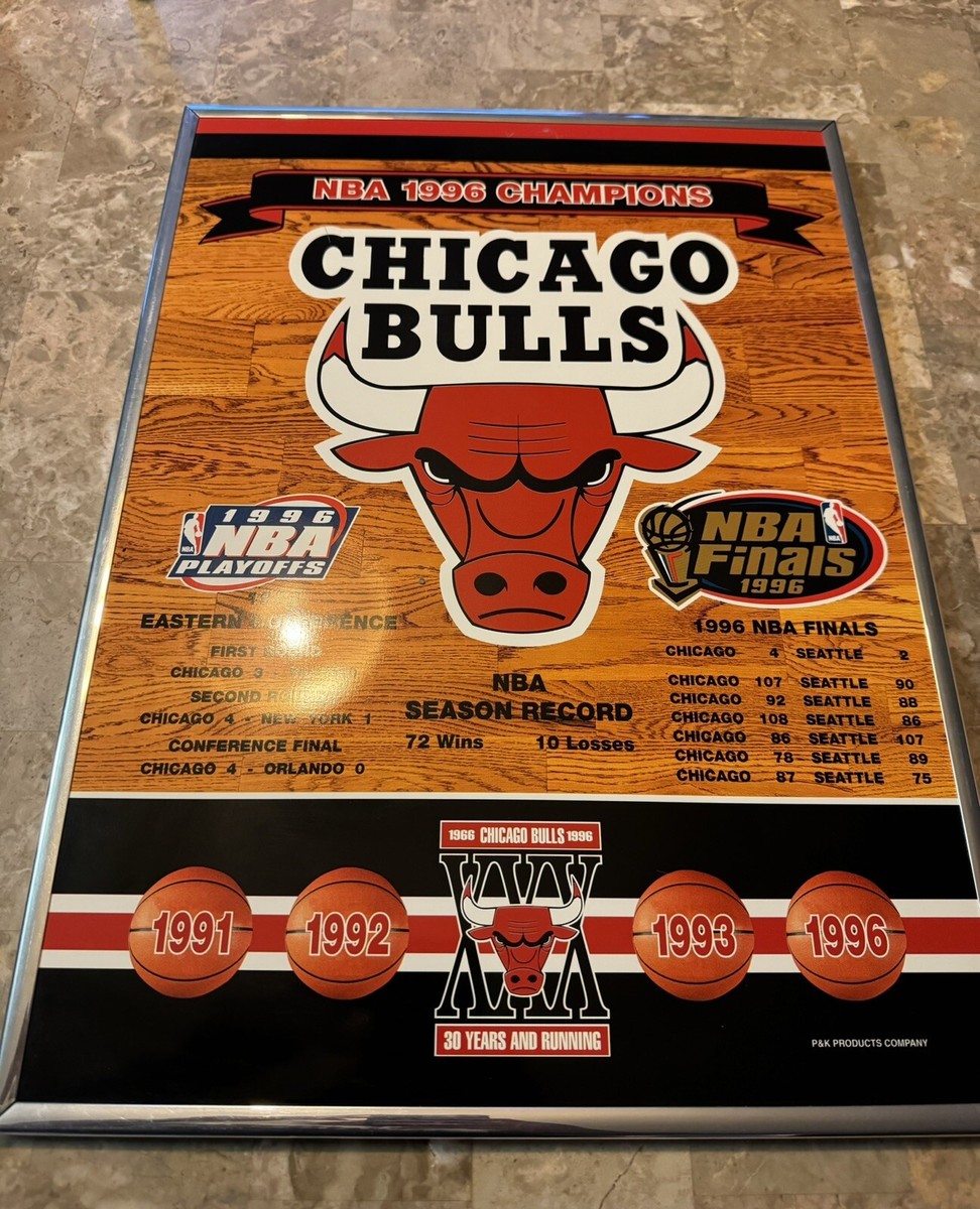 1996 NBA Champions Chicago Bulls Poster with Frame 19.5