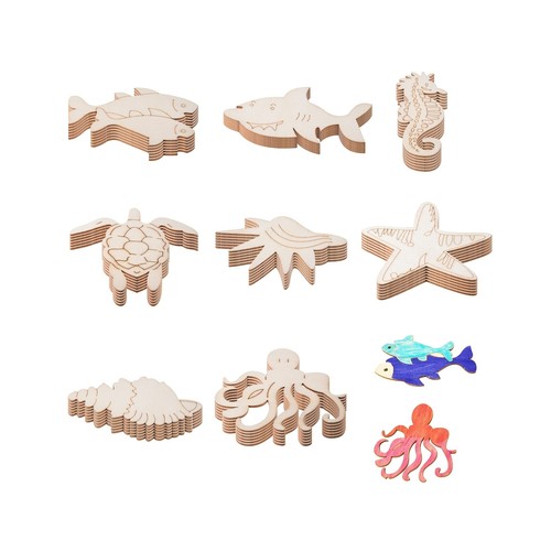 48PCS Unfinished Wood Ocean Animal Cutouts for Kids,Wooden Painting Bulk Craf...