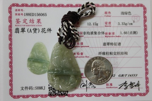 Certified Natural Grade A Icy Jadeite JADE Carved Tiger & Pi-Xiu Pendant - Picture 2 of 12